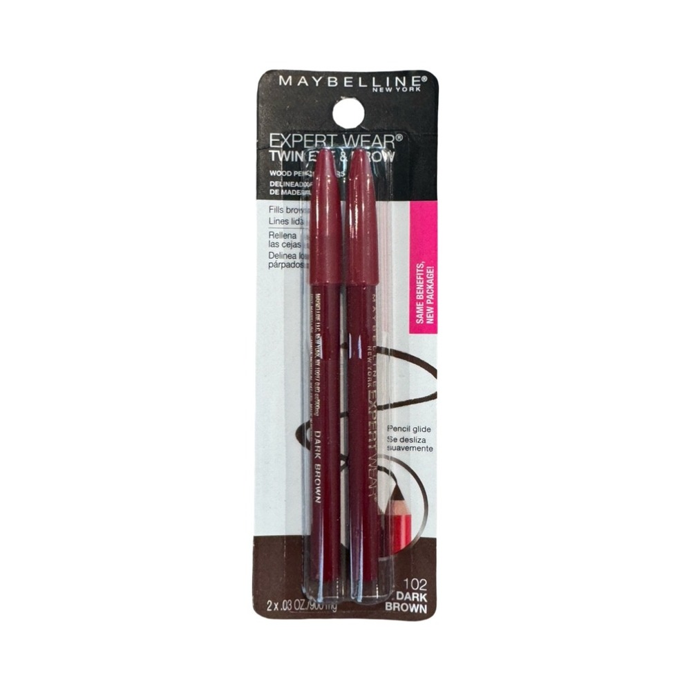 Maybelline Expert Wear Twin Eye and Brow Wood Pencils 102 Dark Brown 2 Count